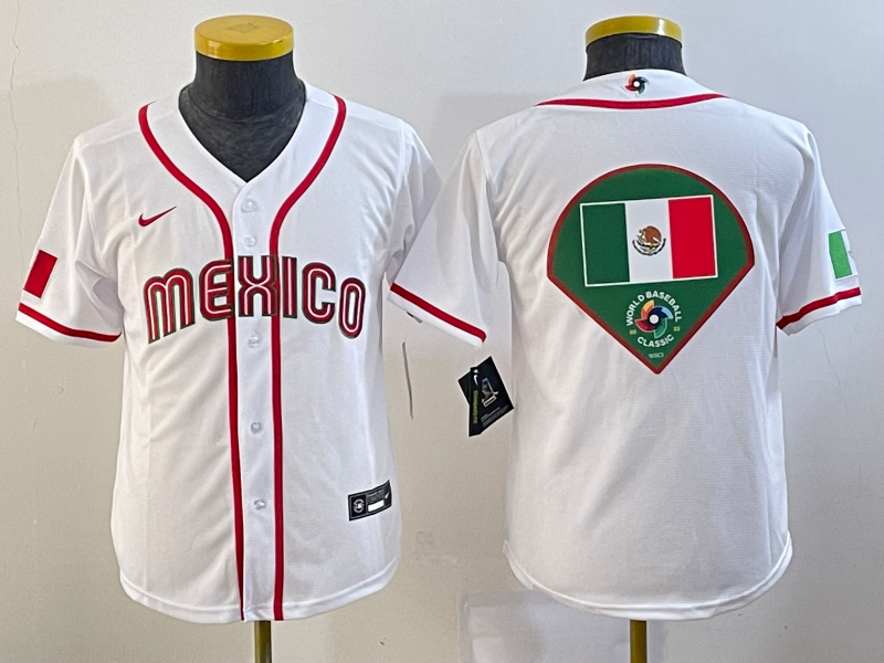 Youth Mexico Baseball 2023 White Big Logo World Baseball Classic Stitched Jersey Youth Mexico Baseball 2023 White Big Logo World Baseball Classic Stitched Jersey